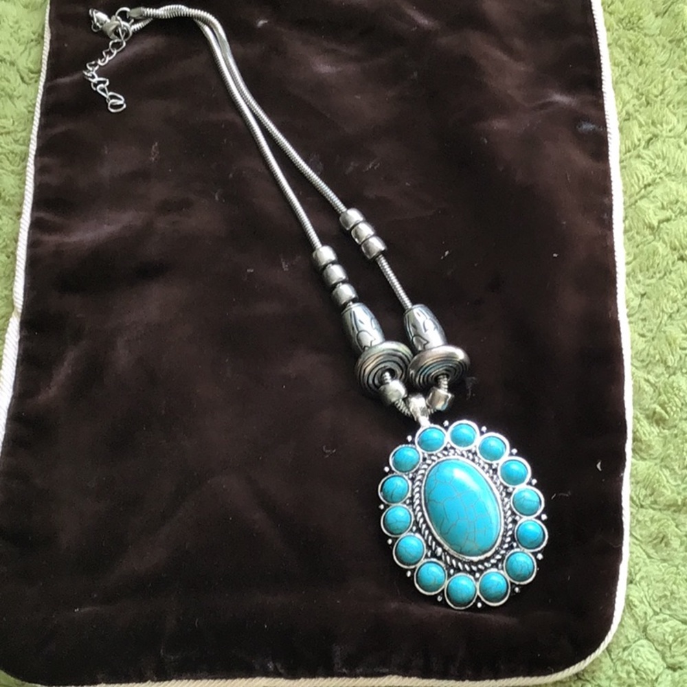 Turquoise and Silver Pendant Necklace